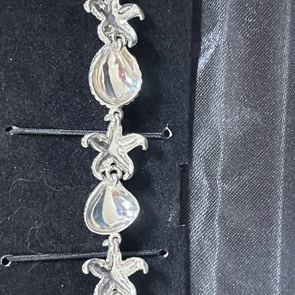 Sterling Silver 925 Beachy Textured Sea Life Shell Starfish Link Bracelet 7.5" - Picture 9 of 10